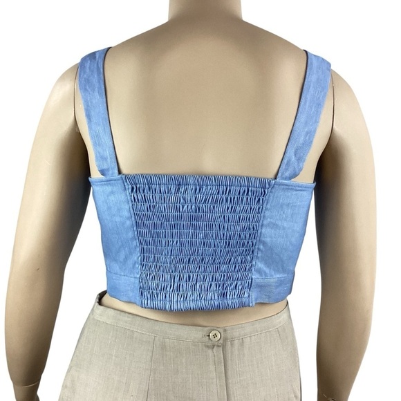 Express Linen Blend Smocked Back Crop Top Size L Blue - Picture 3 of 5